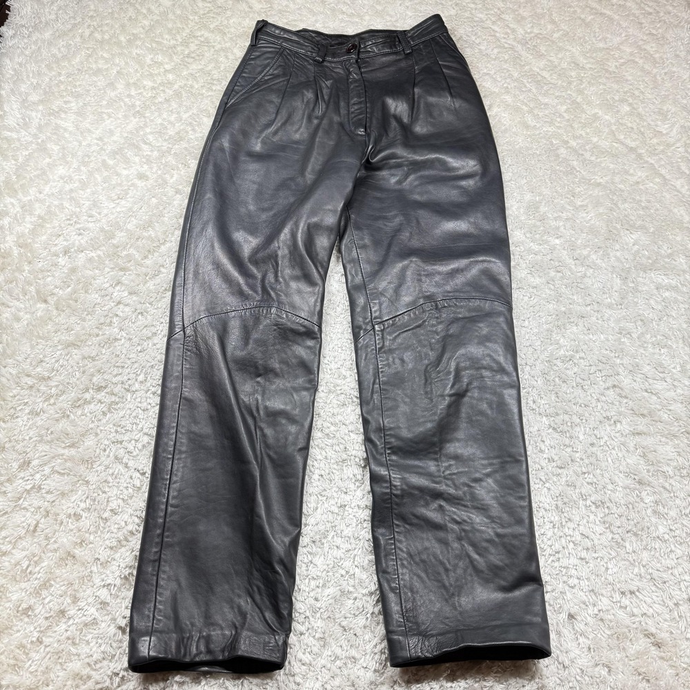 Vintage Michael Hoban North Beach Leather Pants Black Women Size 5 6 Pleated 80s